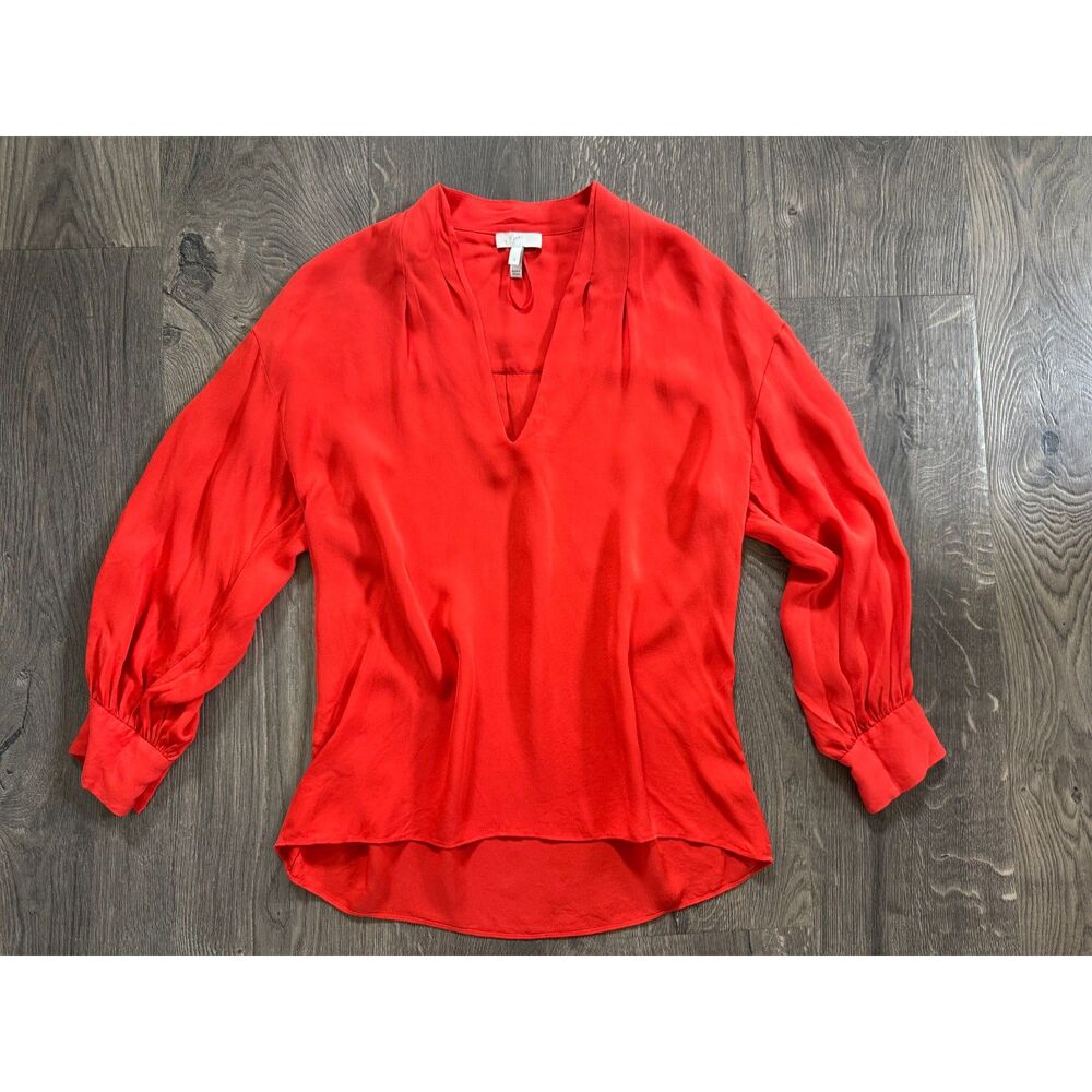 Joie 100% Silk Mint Condition Holiday Red V-Neck Long Sleeve Blouse Top S